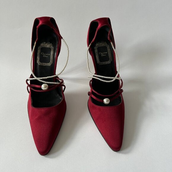 CHRISTIAN DIOR VINTAGE BURGUNDY PEARL PUMP - Picture 2 of 6